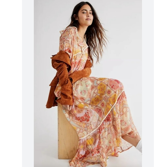 Free People Carmella Printed Geometric Maxi Dress Size XS - Picture 1 of 7